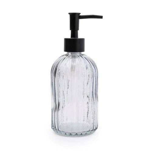 Modern Smoked Glass Lotion Dispenser, refillable Clear Grey Liquid Soap Bottle for Kitchen Sink, Bathroom, Vanity - Cherish Home