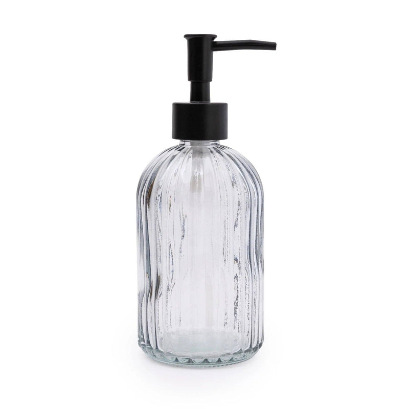 Modern Smoked Glass Lotion Dispenser, refillable Clear Grey Liquid Soap Bottle for Kitchen Sink, Bathroom, Vanity - Cherish Home