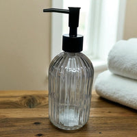 Modern Smoked Glass Lotion Dispenser, refillable Clear Grey Liquid Soap Bottle for Kitchen Sink, Bathroom, Vanity - Cherish Home