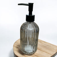 Modern Smoked Glass Lotion Dispenser, refillable Clear Grey Liquid Soap Bottle for Kitchen Sink, Bathroom, Vanity - Cherish Home