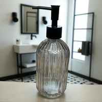 Modern Smoked Glass Lotion Dispenser, refillable Clear Grey Liquid Soap Bottle for Kitchen Sink, Bathroom, Vanity - Cherish Home