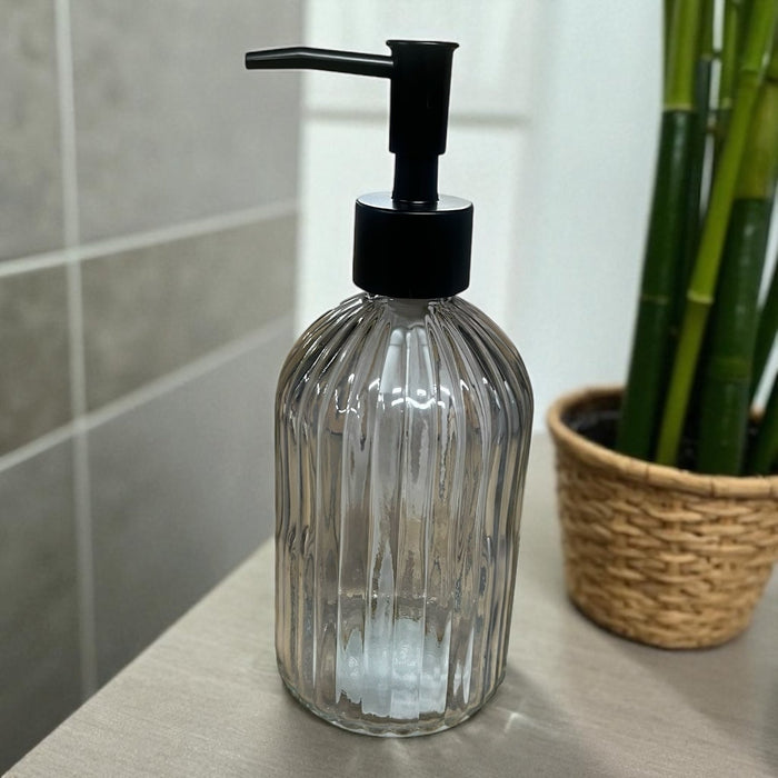 Modern Smoked Glass Lotion Dispenser, refillable Clear Grey Liquid Soap Bottle for Kitchen Sink, Bathroom, Vanity - Cherish Home