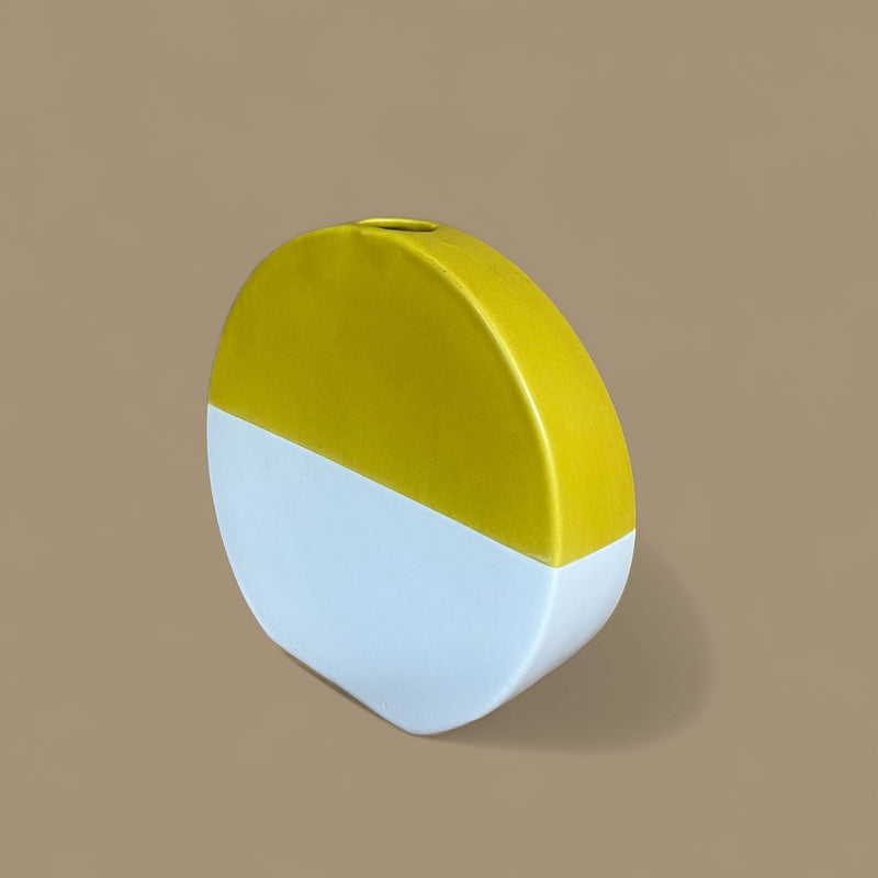 Mollis White & Yellow Two Toned Round Vase - Cherish Home