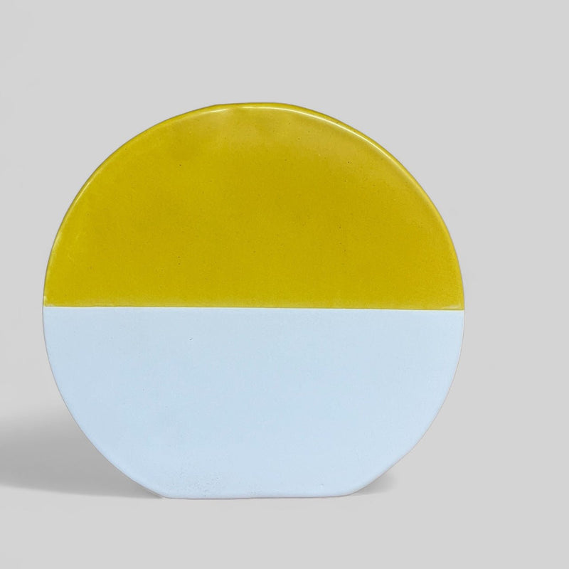 Mollis White & Yellow Two Toned Round Vase - Cherish Home