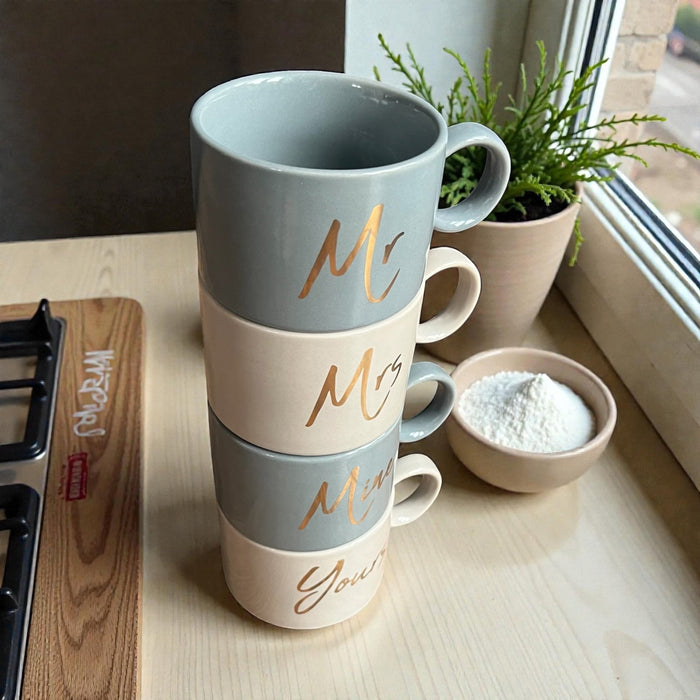 Mr & Mrs Stackable Mugs - Set of 4 - Cherish Home