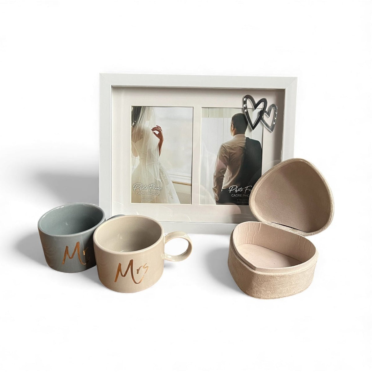 Mr & Mrs Wedding Day Gift Set – Matching Mugs, Photo Frame, and Keepsake Box for Couples - Cherish Home