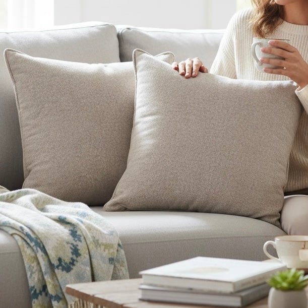 Natural Linen Scatter Cushion Covers (2 Pack) – Premium Decorative Farmhouse Rustic Square Covers for Sofa, Couch, Bed, Living Room 43cm x 43cm - Cherish Home