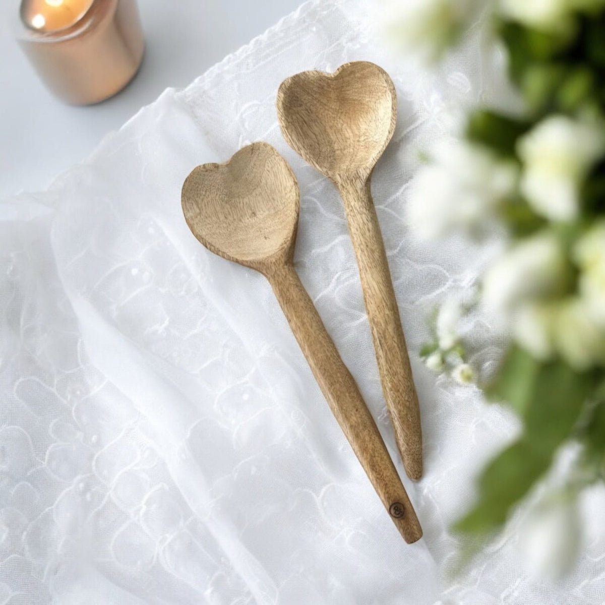 Natural Mango Wood Heart Wooden Spoons (Pair of 2) - Cherish Home