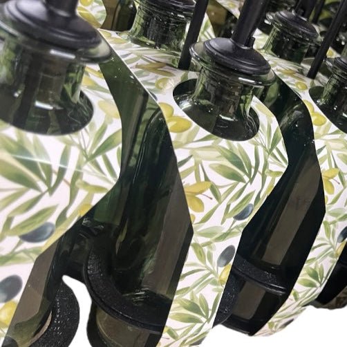 Oil and Vinegar Dispenser Set - Olive Design Glass Bottles for Kitchen, Cruet Set with Pourers for Cooking & Salad Dressing - Cherish Home