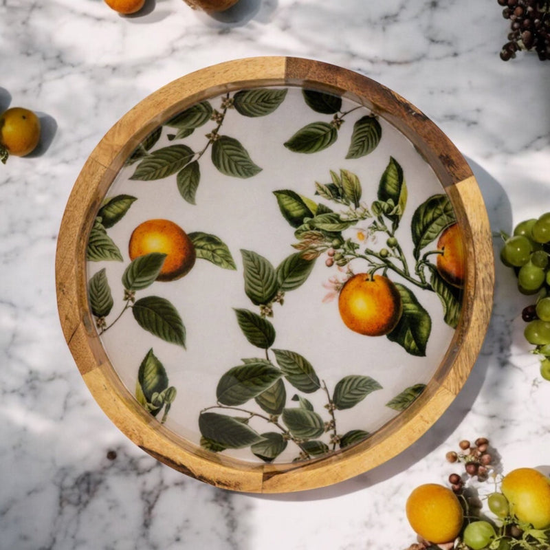 Orange Wooden Serving Tray & Serving Spoons Kitchen Decor Farmhouse Style - Cherish Home