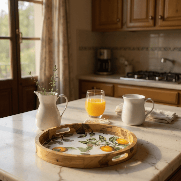 Orange Wooden Serving Tray & Serving Spoons Kitchen Decor Farmhouse Style - Cherish Home