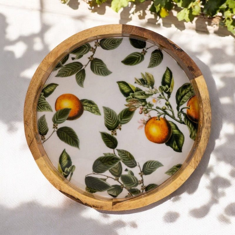 Orange Wooden Serving Tray & Serving Spoons Kitchen Decor Farmhouse Style - Cherish Home