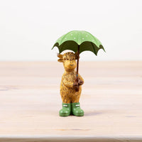 Otis the Highland Cow with Green Umbrella & Wellies 16cm - Cherish Home