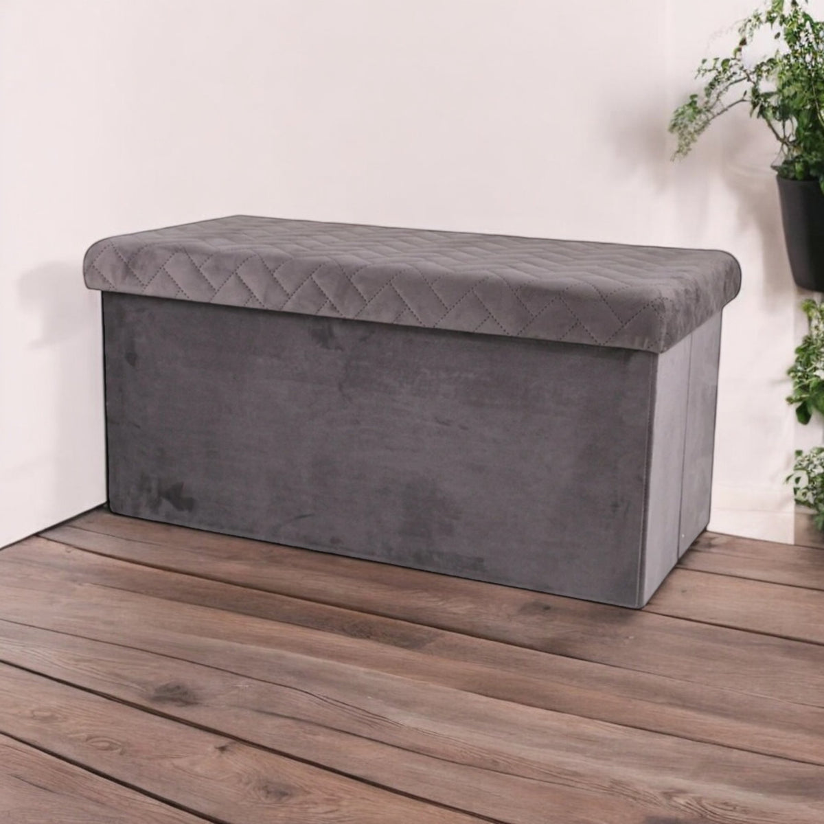 Ottoman Large Pouffe Storage Box & Seat up to 120kg Velvet Grey - Cherish Home