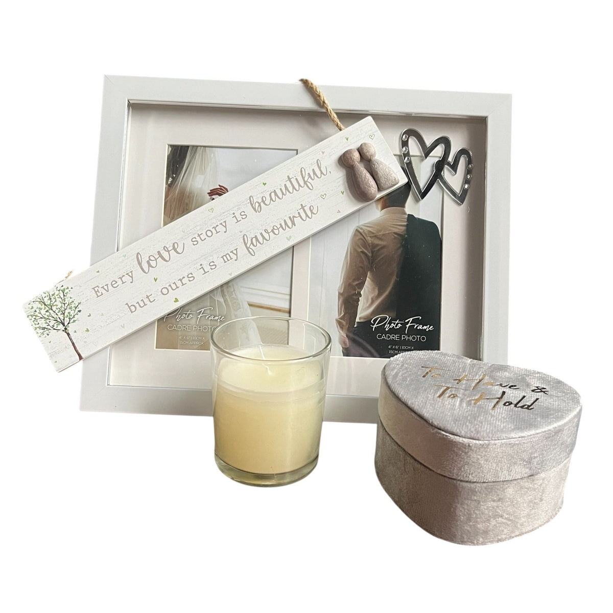"Ours Is My Favourite" Love Story Gift Box with Pebble Plaque, Heart Frame, and Keepsakes - Cherish Home