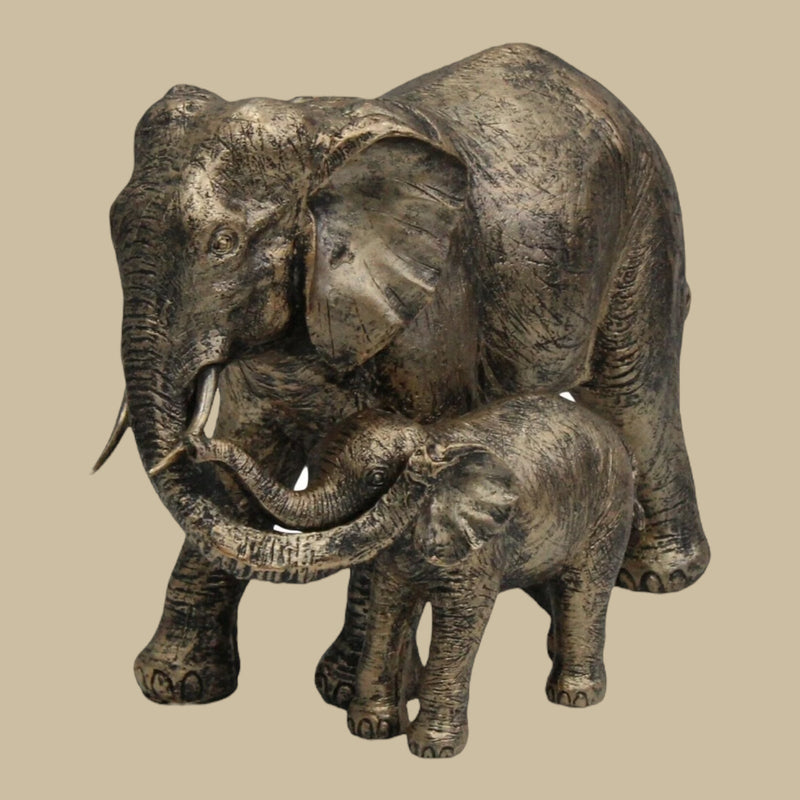 Out Of Africa Jungle Elephant & Baby Figurine Ornament Copper Resin - Cherish Home