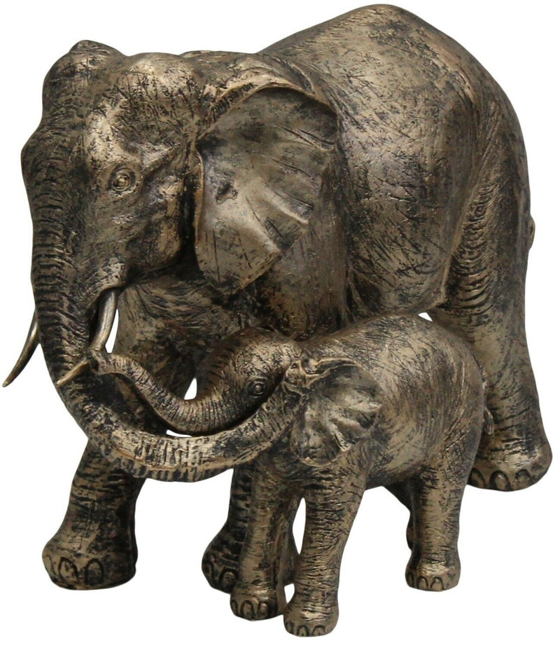 Out Of Africa Jungle Elephant & Baby Figurine Ornament Copper Resin - Cherish Home