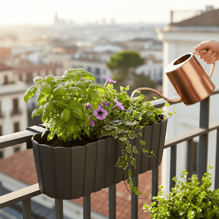 Outdoor Rammento 38cm Grey Double Plastic Fence Planter - Cherish Home