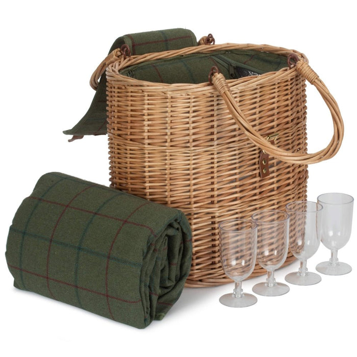 Oval Green Tweed Fitted Cool Bag Drinks Picnic Basket - Cherish Home
