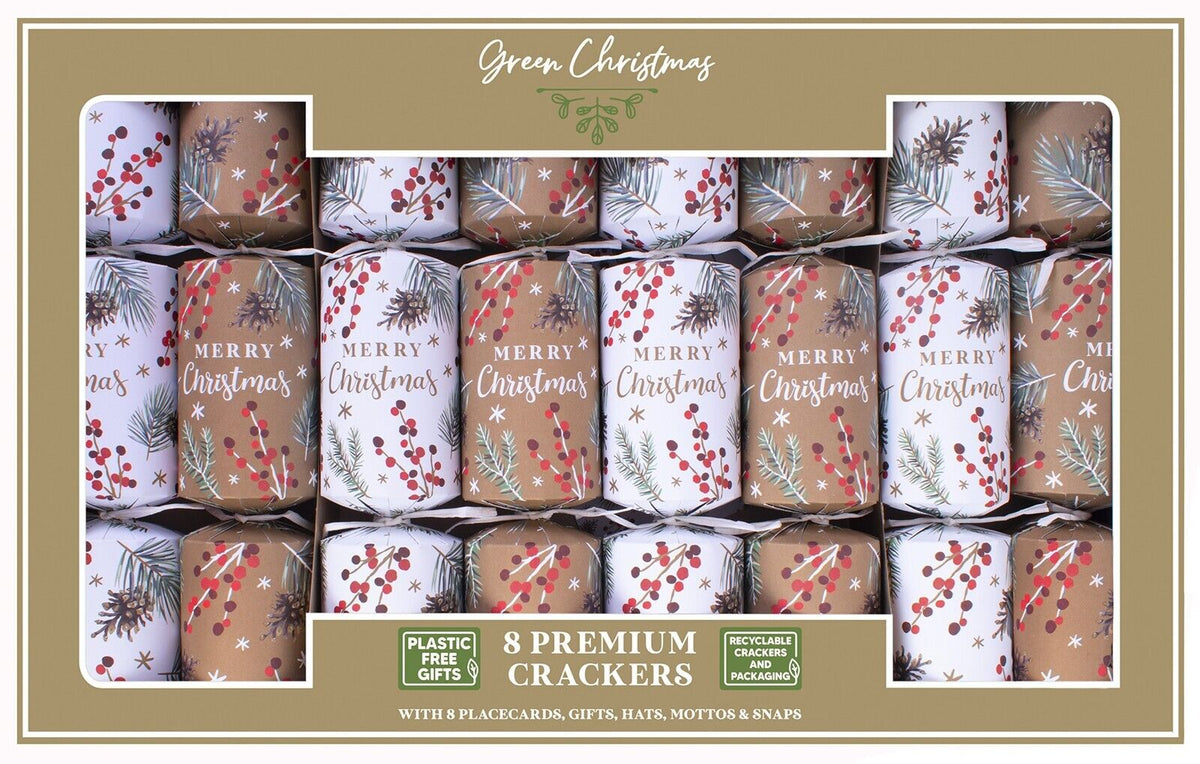 Pack of 8 Eco - Friendly Luxury Christmas Crackers, Brown & White (32cm) - Cherish Home
