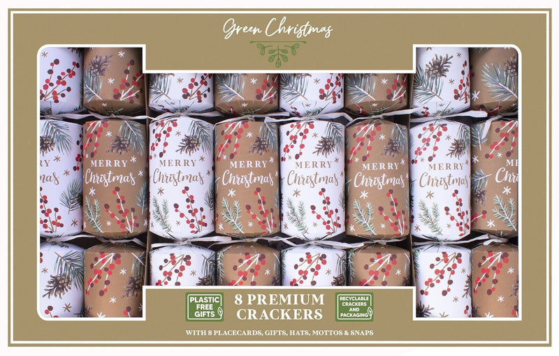 Pack of 8 Eco - Friendly Luxury Christmas Crackers, Brown & White (32cm) - Cherish Home