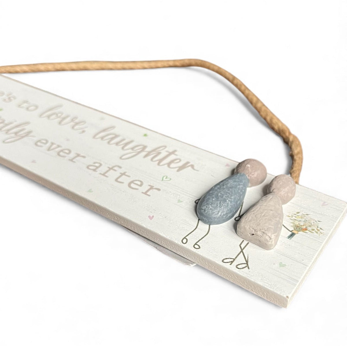 Pebble Wedding Plaque: "Here's to Love, Laughter & Happily Ever After" - Cherish Home