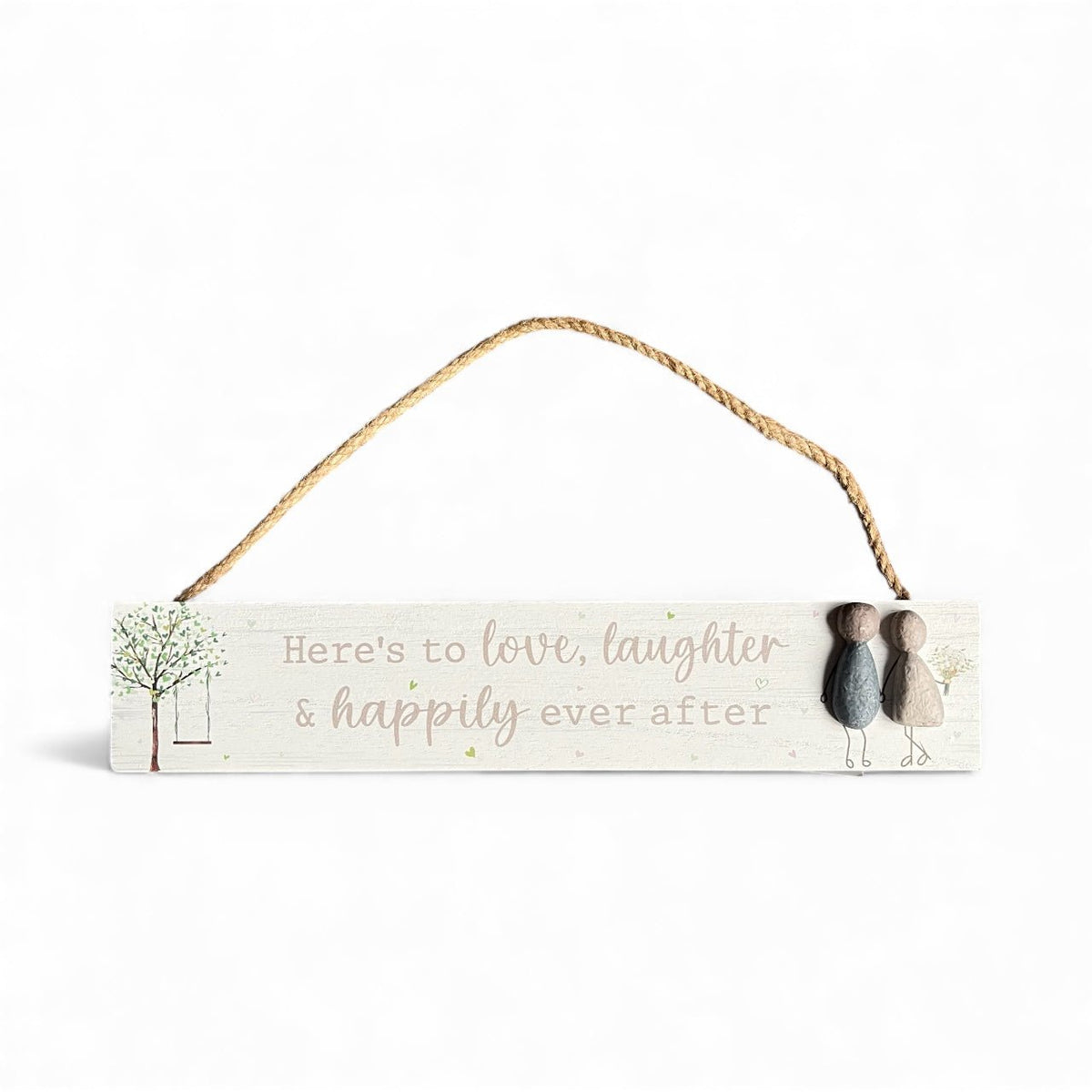 Pebble Wedding Plaque: "Here's to Love, Laughter & Happily Ever After" - Cherish Home