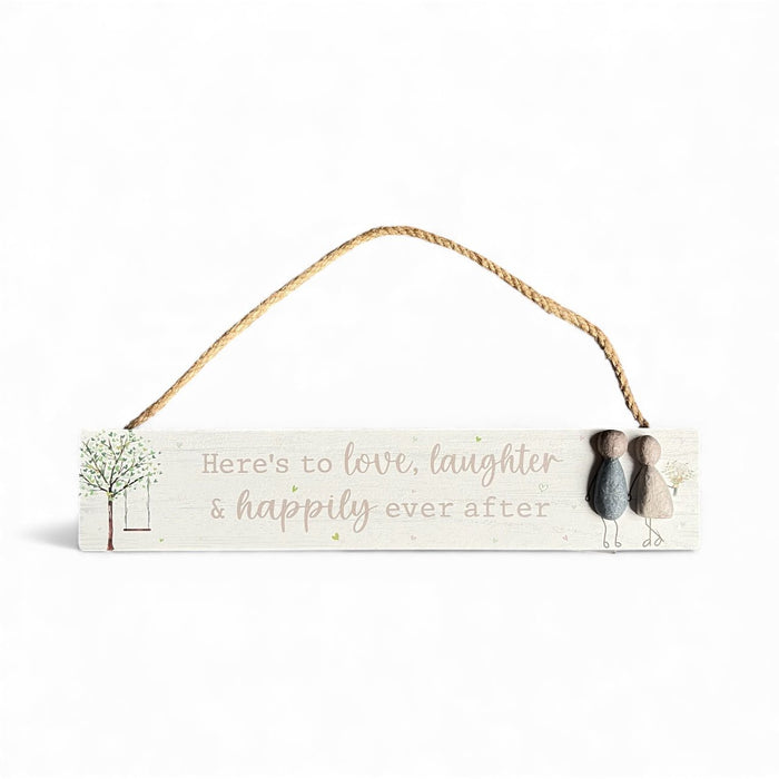 Pebble Wedding Plaque: "Here's to Love, Laughter & Happily Ever After" - Cherish Home