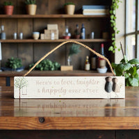 Pebble Wedding Plaque: "Here's to Love, Laughter & Happily Ever After" - Cherish Home