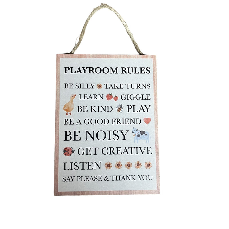 Playroom Rules small hanging sign - Cherish Home