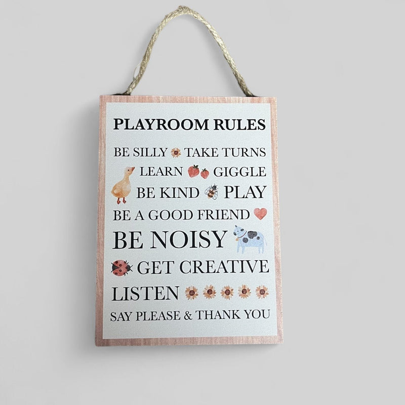 Playroom Rules small hanging sign - Cherish Home