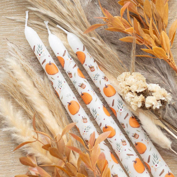 Pumpkin Taper Candles - Set of 3 Autumn Harvest Decorative Candles for Seasonal Table Decor - Cherish Home