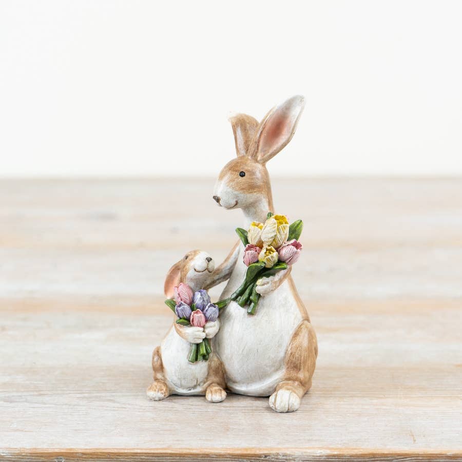 Rachel & Reuben: Mum & Baby Rabbit Floral Figurine – 14cm - Cherish Home