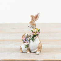 Rachel & Reuben: Mum & Baby Rabbit Floral Figurine – 14cm - Cherish Home