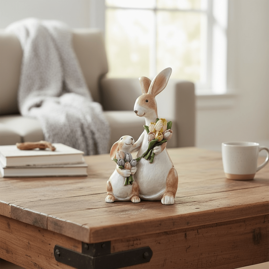 Rachel & Reuben: Mum & Baby Rabbit Floral Figurine – 14cm - Cherish Home
