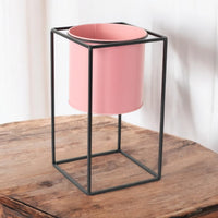 Rammento 30cm Tall Raised Indoor Metal Plant Pot On Stand Pink 15cm Flower Pot - Cherish Home