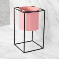 Rammento 30cm Tall Raised Indoor Metal Plant Pot On Stand Pink 15cm Flower Pot - Cherish Home