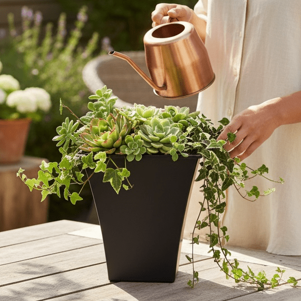 Rammento 31.5cm Black Tall Flared Square Plastic Planter Garden - Cherish Home