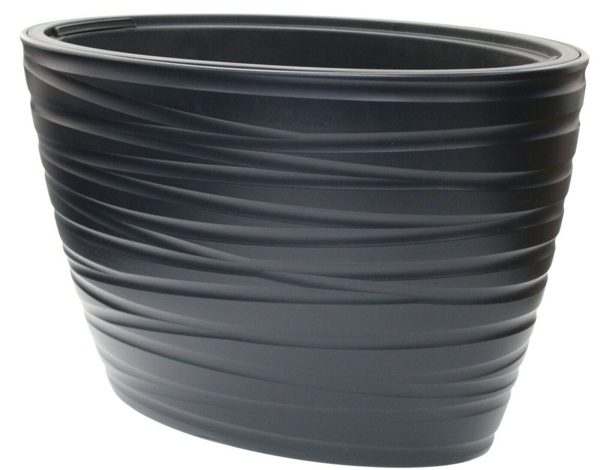 Rammento 42cm Large Plastic Oval Planter with Insert, Black 56/24L Flower Pot - Cherish Home
