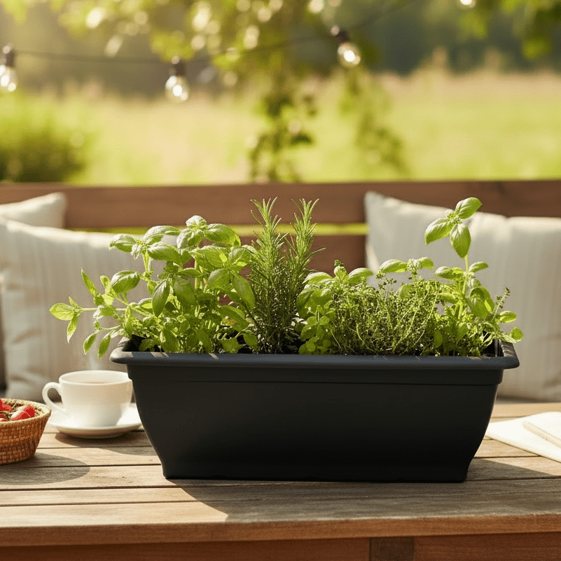 Rammento 60cm Rectangular Planter Trough, Black Window Box - Cherish Home