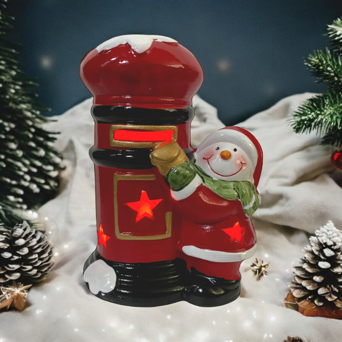 Rammento LED Post Box Christmas Decoration Light - Up Festive Snowman Figurine - Cherish Home