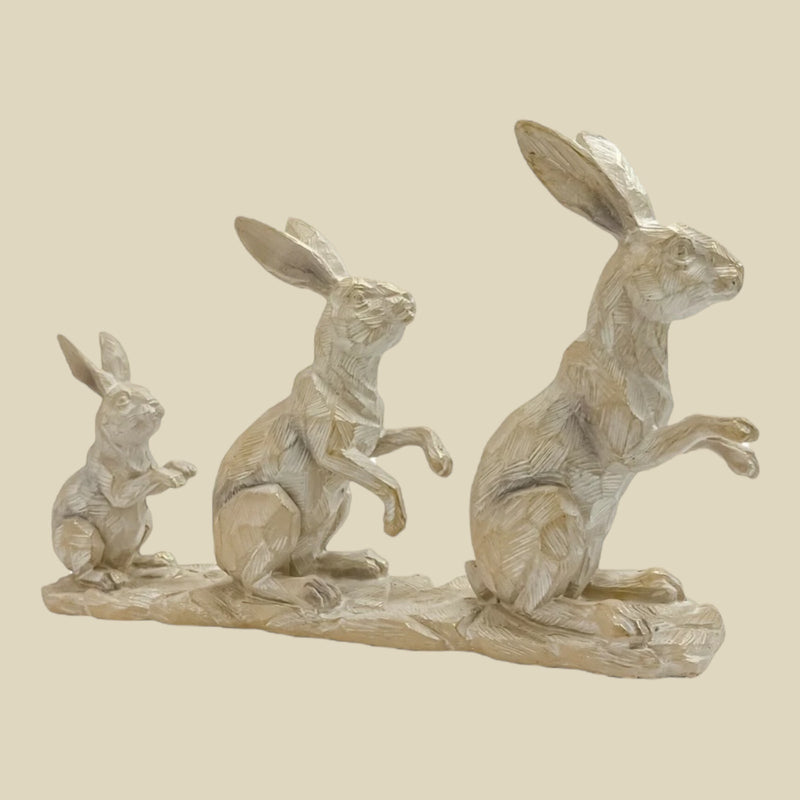 Resin Hare Family Ornament Driftwood Effect Rabbit Sculpture Animal Figurine - Cherish Home