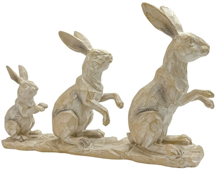 Resin Hare Family Ornament Driftwood Effect Rabbit Sculpture Animal Figurine - Cherish Home