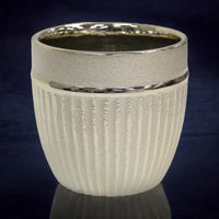 Round Champagne Gold Plant Pot Ceramic Striped Planter Medium Flower Pot - Cherish Home