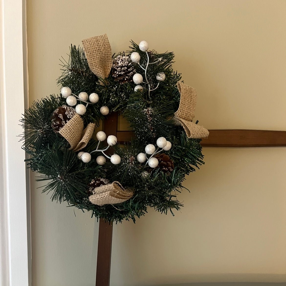 Round Green Wreath with white berries 30cm Christmas Door Decoration - Cherish Home