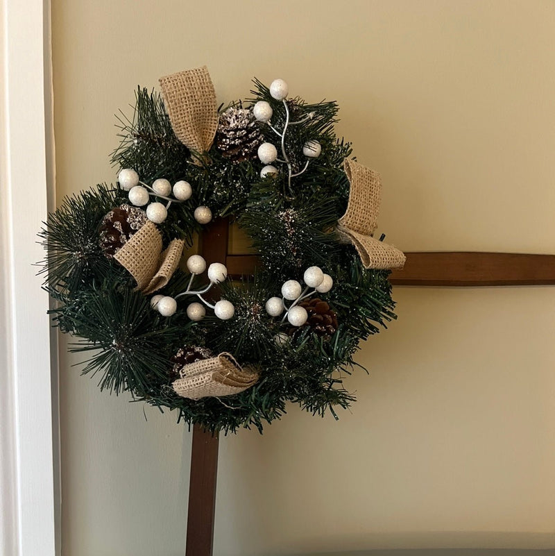 Round Green Wreath with white berries 30cm Christmas Door Decoration - Cherish Home