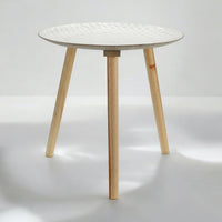 Round Wooden Side Table 50cm 3 Legged Distressed White Diamond Imprint Tray Top - Cherish Home