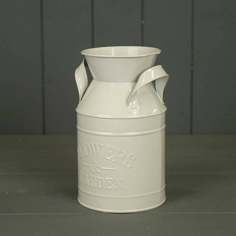 Rustic Charm Grey Flowers And Garden Zinc Milk Churn Planter with PVC Liner 18cm - Cherish Home