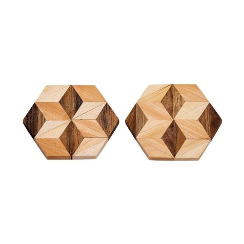 Rustic Hexagon Wood Coasters (Set of 2 or 4) - Handcrafted Natural Wooden Drink Mats for Coffee Table & Bar - Cherish Home