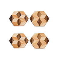 Rustic Hexagon Wood Coasters (Set of 2 or 4) - Handcrafted Natural Wooden Drink Mats for Coffee Table & Bar - Cherish Home